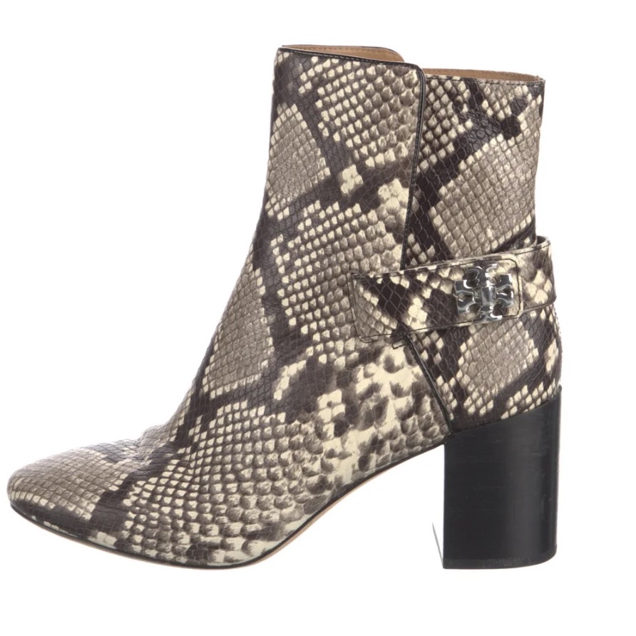 Tory Burch Leather Kira Snakeskin Print Ankle Boots - Black And Cream